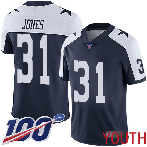 Youth Dallas Cowboys Limited Navy Blue Byron Jones Alternate 31 100th Season Vapor Untouchable Throwback NFL Jersey